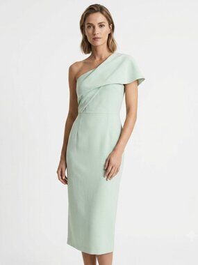 REISS RIANA PASTEL MINT ONE SHOULDER FORMAL COCKTAIL SHEATH DRESS - 0